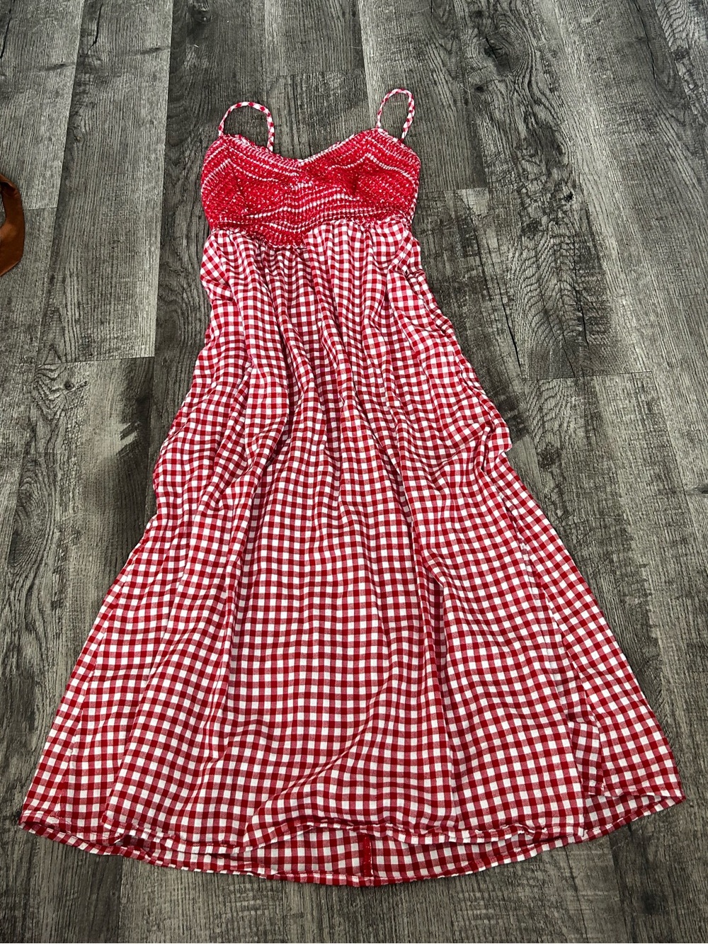 Old Navy Red Gingham Smocked Maxi Dress